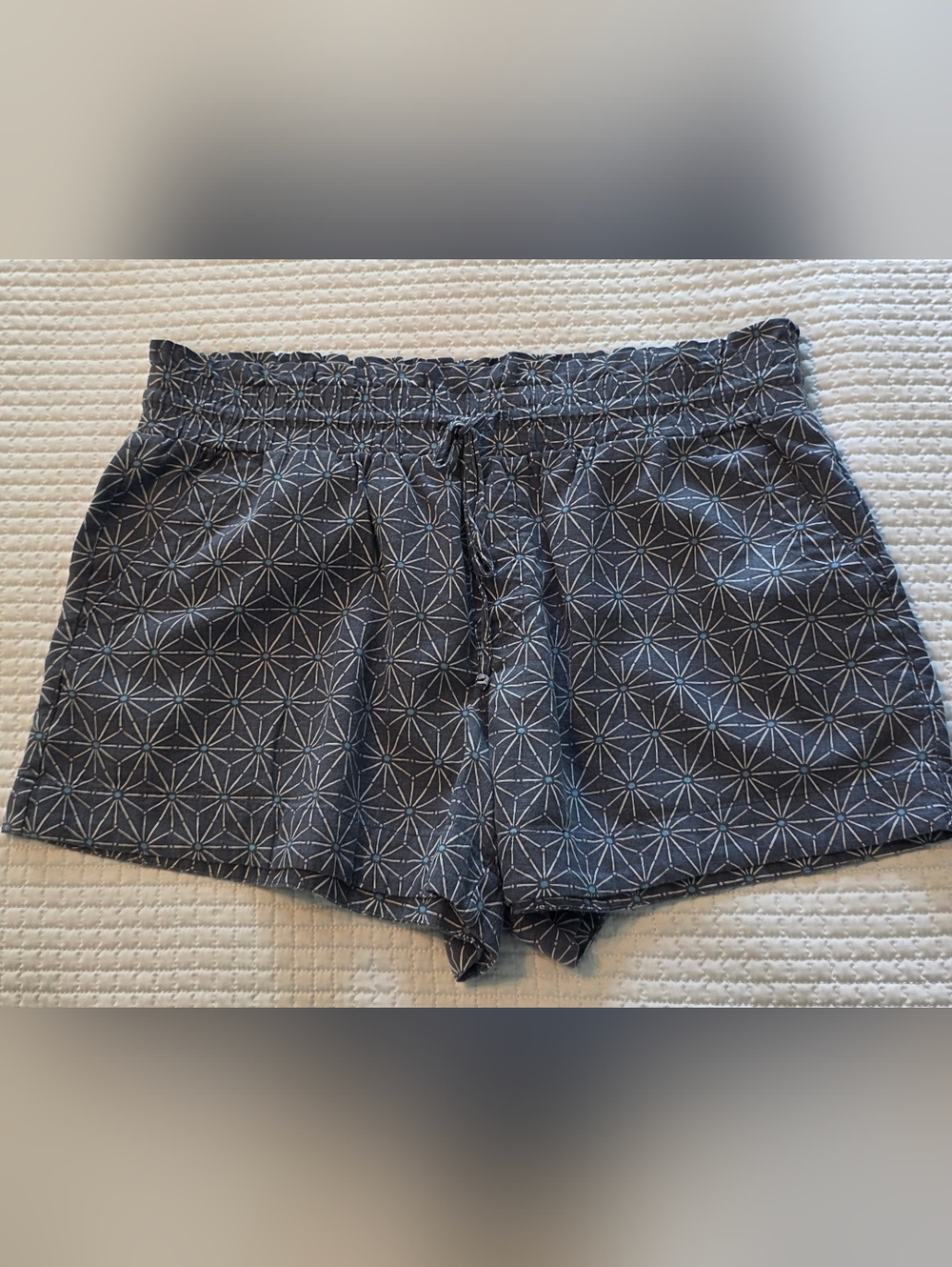 A New Day Women's Blue Geometric Linen Drawstring Shorts, Size XL